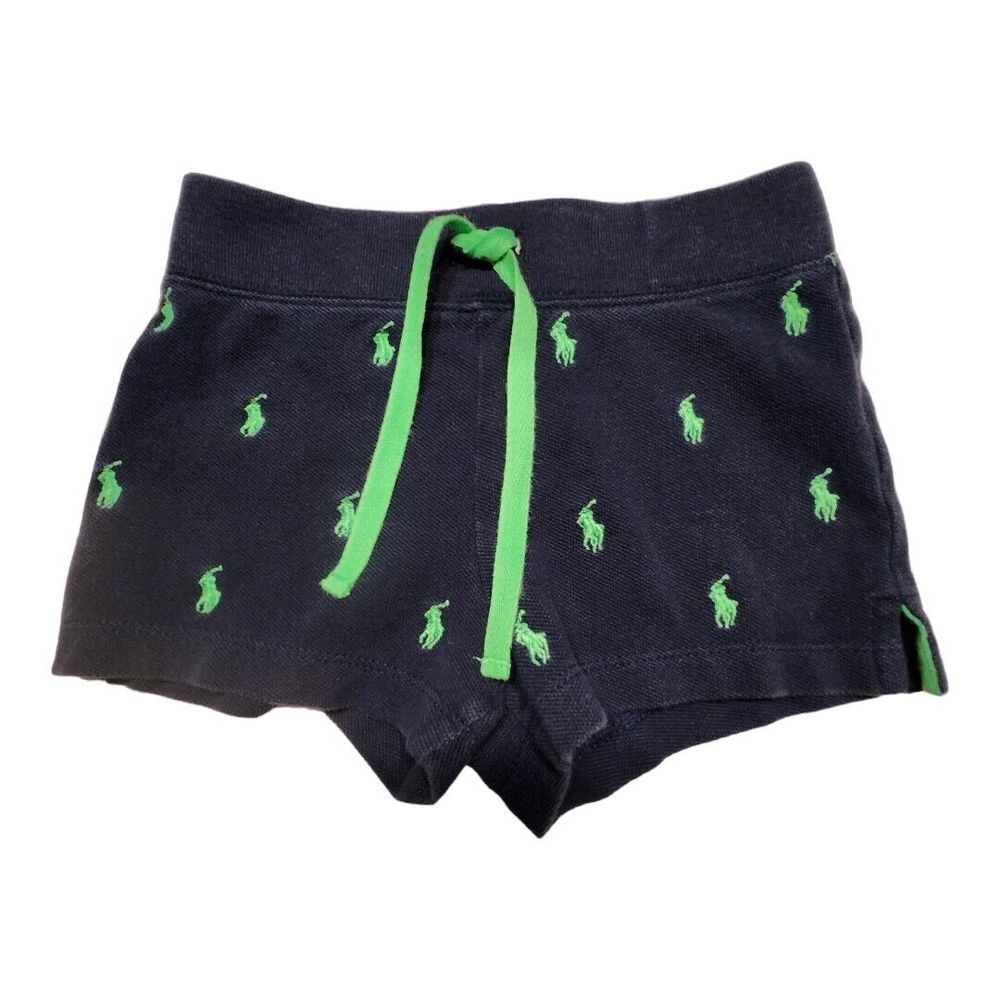 Polo Ralph Lauren Shorts Navy Lime Green Embroidered Kids 5 Casual Cozy Unisex